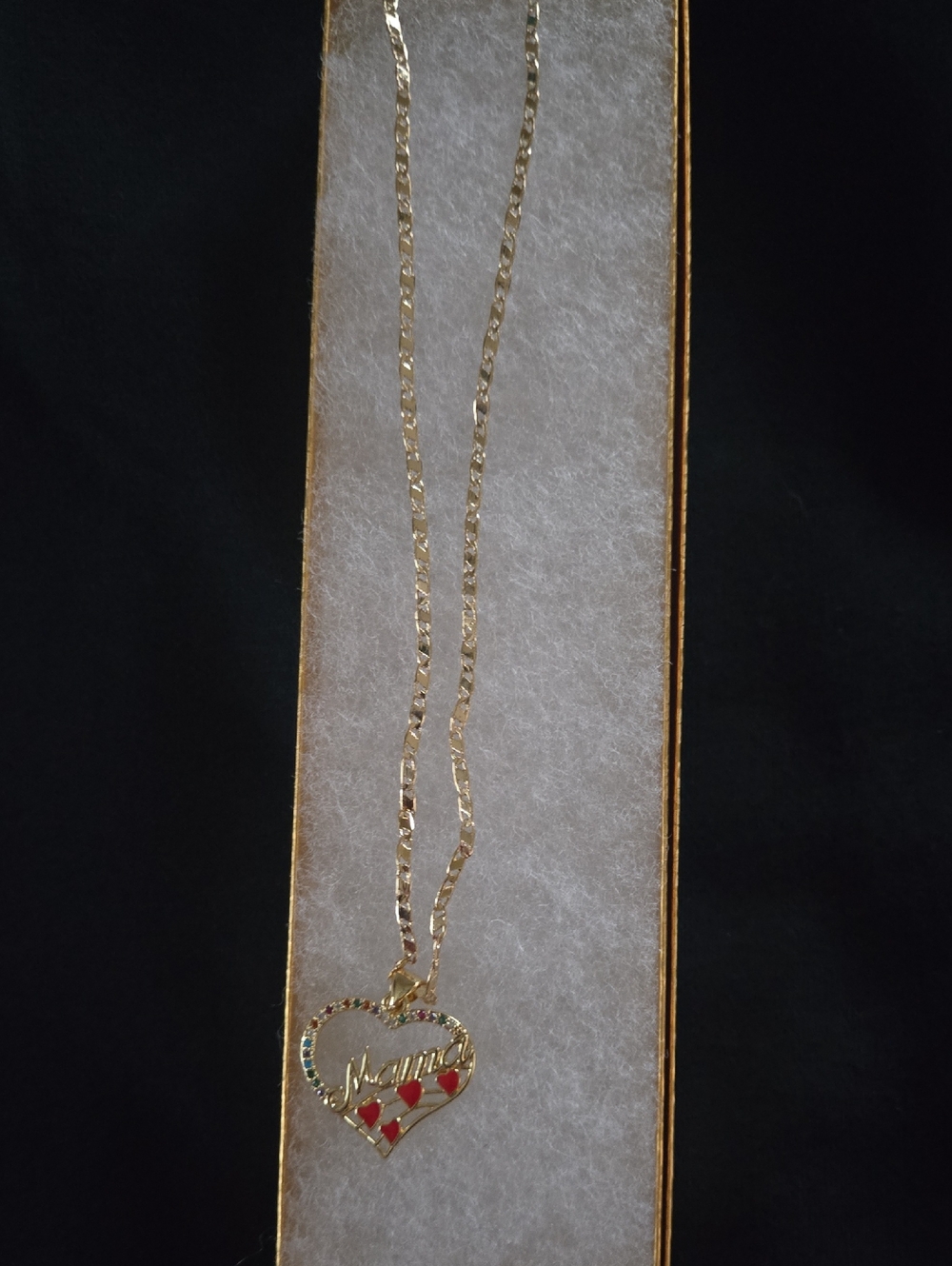 Gold Heart 'Mamma' Pendant Necklace with Red Accents